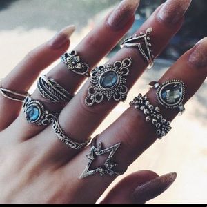 11Pcs/Set Boho silver color ring set combination